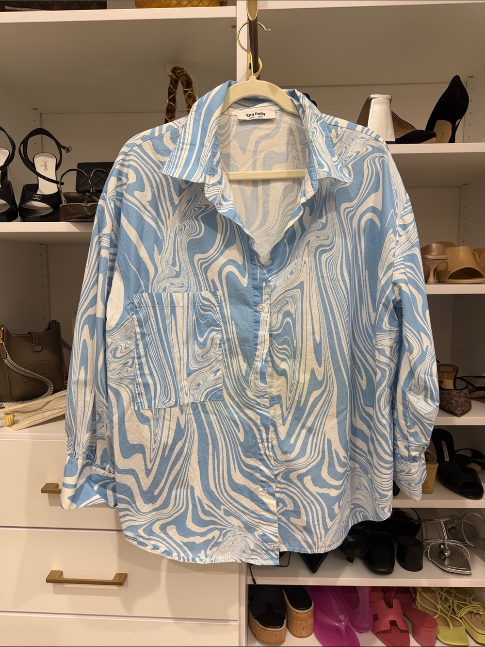 Ena Pelly Blue & White Swirl Button-Down Shirt